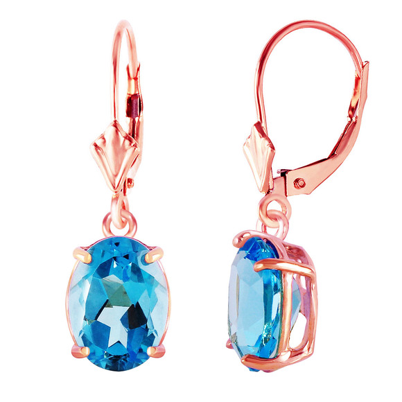 14K. SOLID GOLD LEVERBACK EARRING WITH BLUE TOPAZ (Rose Gold)
